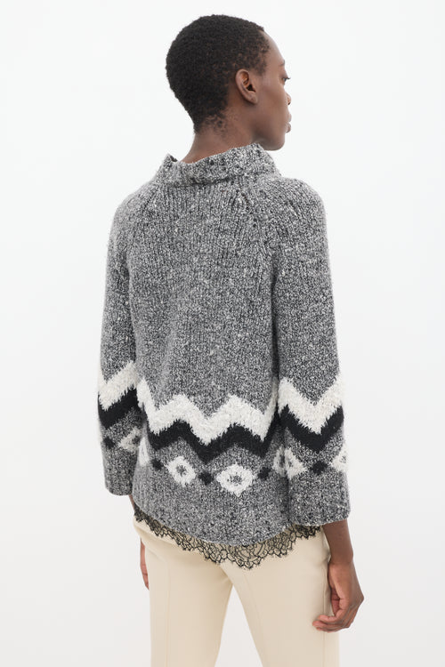 Givenchy Grey 
Multicolour Wool Chenille Zig Zag Sweater