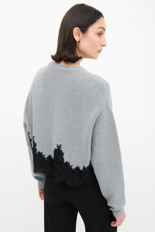 Givenchy Grey Wool 
Black Lace Logo Sweater