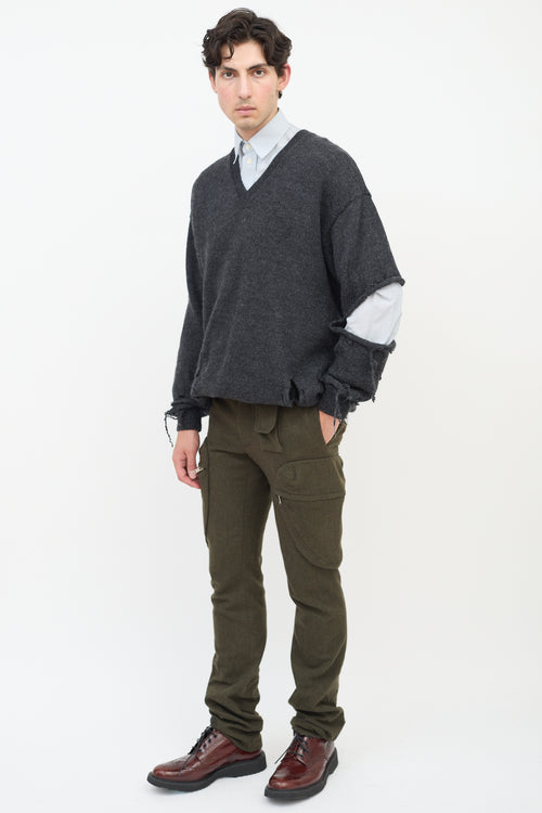 Givenchy Khaki Green Wool Cargo Pocket Slim Trouser