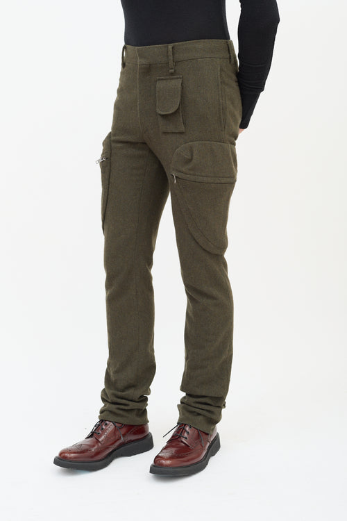 Givenchy Khaki Green Wool Cargo Pocket Slim Trouser