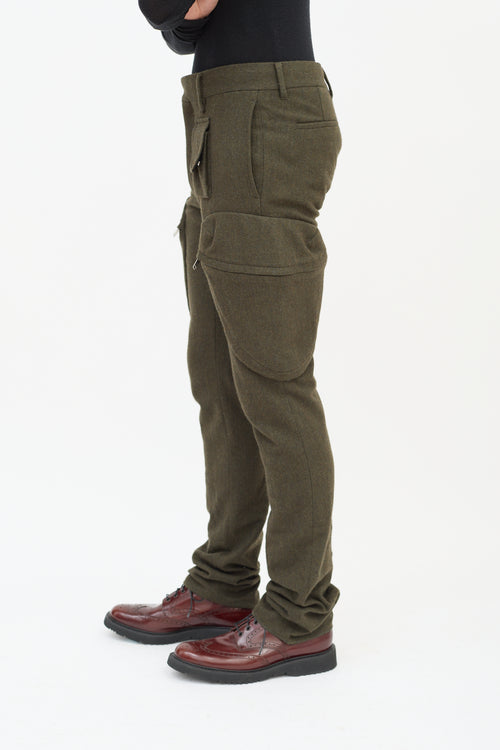 Givenchy Khaki Green Wool Cargo Pocket Slim Trouser