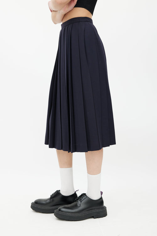 Givenchy Navy Pleated Wool Skirt