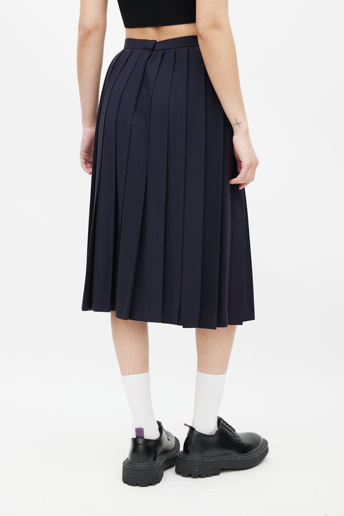 Givenchy Navy Pleated Wool Skirt