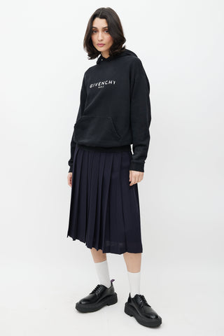 Givenchy Navy Pleated Wool Skirt