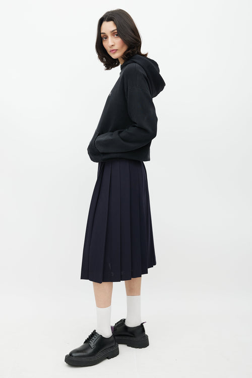 Givenchy Navy Pleated Wool Skirt