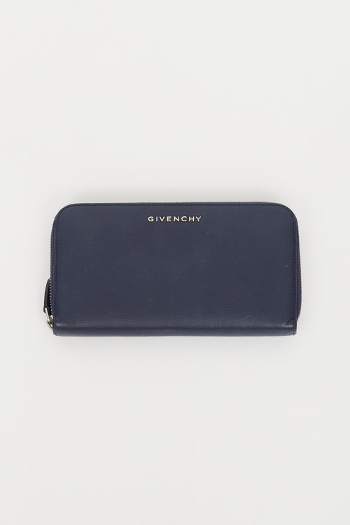 Givenchy Navy Leather Zip Long Wallet