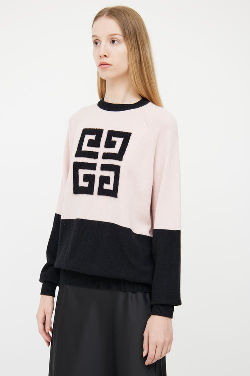 Givenchy Pink 
Black Cashmere Logo Sweater