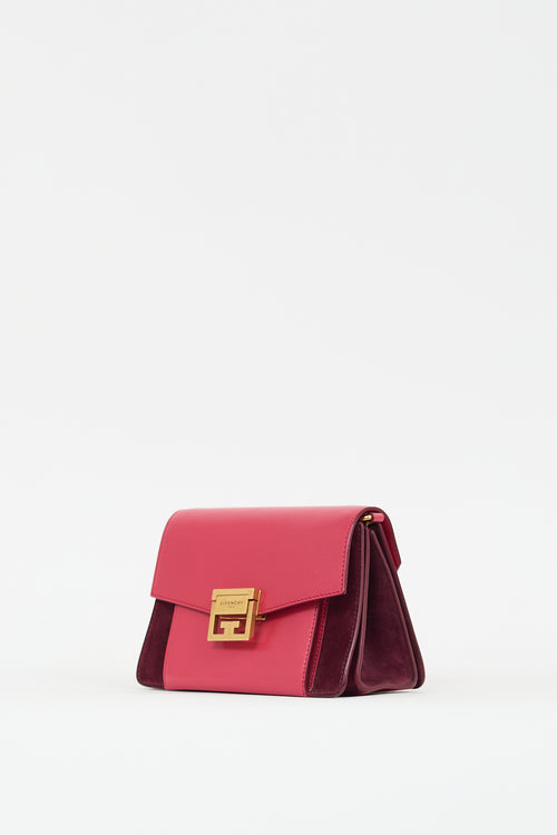 Givenchy Pink Leather 
Burgundy Suede Small GV3 Bag