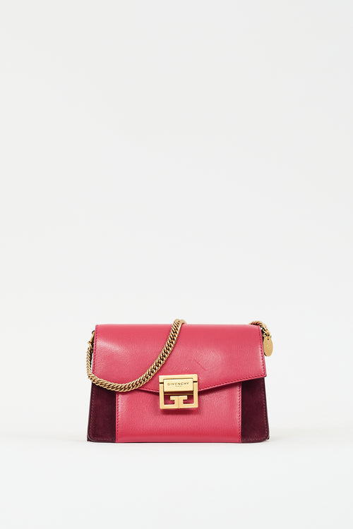 Givenchy Pink Leather 
Burgundy Suede Small GV3 Bag