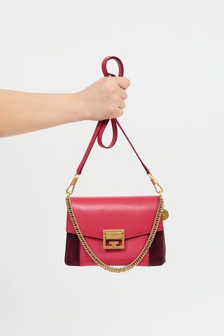 Givenchy Pink Leather 
Burgundy Suede Small GV3 Bag