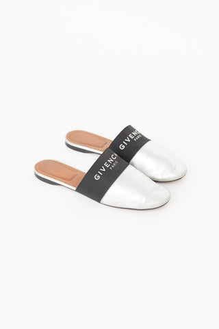 Givenchy Silver 
Black Logo Mule