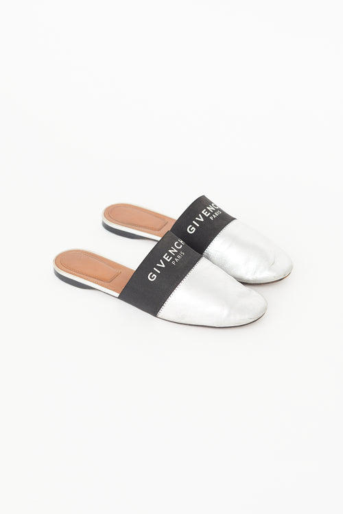 Givenchy Silver 
Black Logo Mule