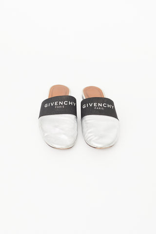 Givenchy Silver 
Black Logo Mule