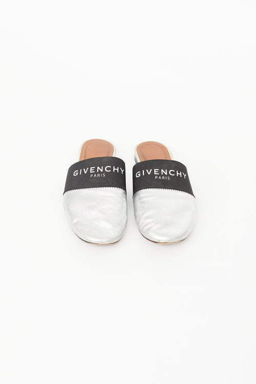 Givenchy Silver 
Black Logo Mule