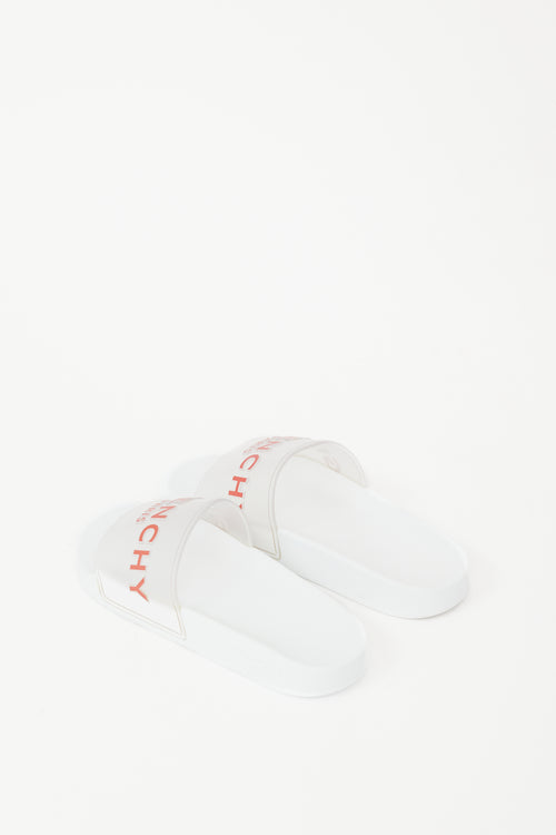 Givenchy White Rubber PVC Red Logo Slide