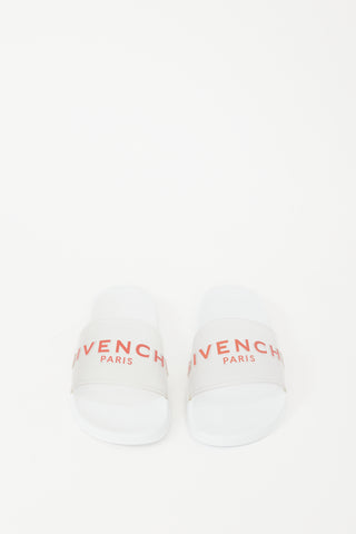 Givenchy White Rubber PVC Red Logo Slide