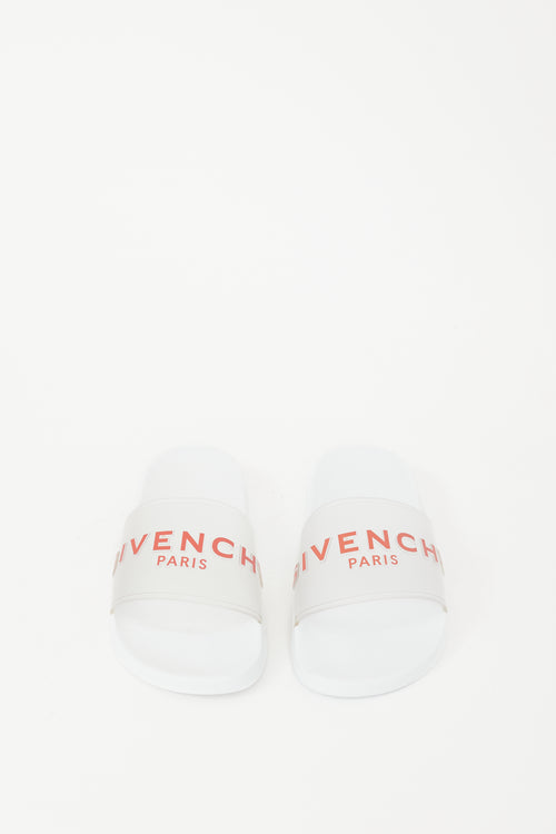 Givenchy White Rubber PVC Red Logo Slide