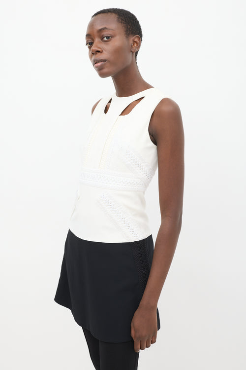 Givenchy White 
Black Crochet 
Lace Colour Block Mini Dress