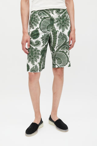 Givenchy White 
Green Paisley Shorts