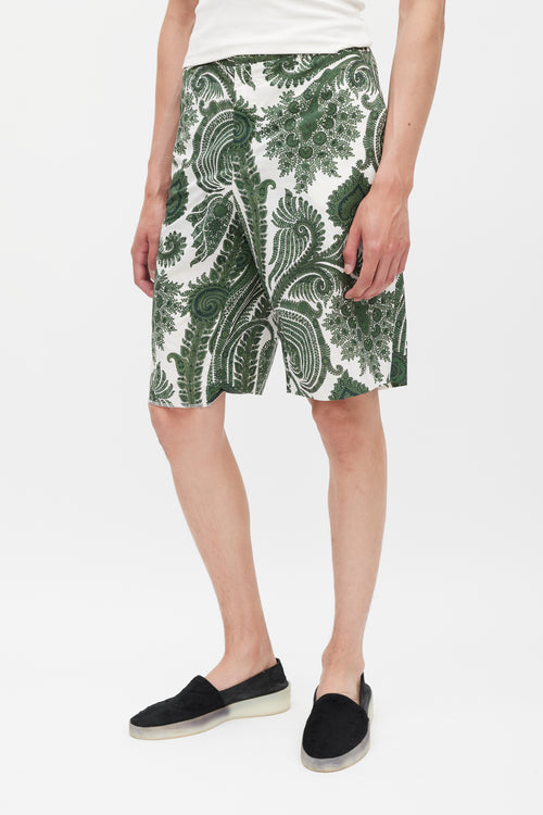 Givenchy White 
Green Paisley Shorts