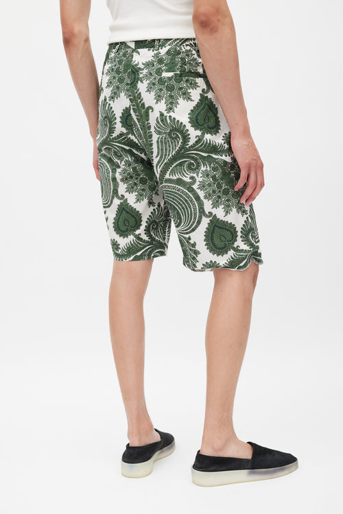 Givenchy White 
Green Paisley Shorts