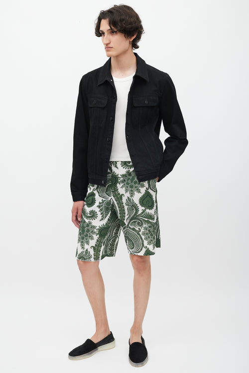 Givenchy White 
Green Paisley Shorts