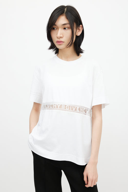 Givenchy White Logo Lace Cut Out T-Shirt