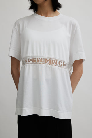 Givenchy White Logo Lace Cut Out T-Shirt