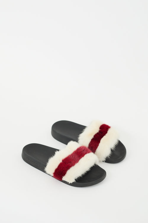 Givenchy White 
Multi Fur 
Rubber Colourblock Slide