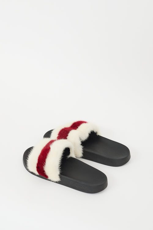 Givenchy White 
Multi Fur 
Rubber Colourblock Slide