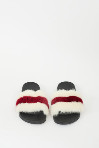 Givenchy White 
Multi Fur 
Rubber Colourblock Slide