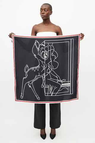 Givenchy X Disney Black 
Multi Silk Bambi Scarf