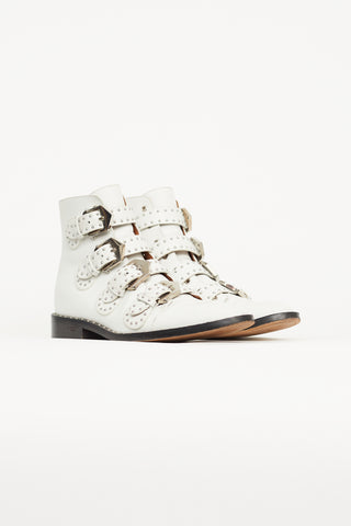 Givenchy White Leather Studded Buckle Boot