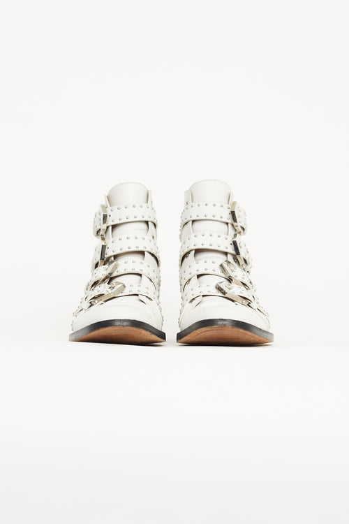 Givenchy White Leather Studded Buckle Boot