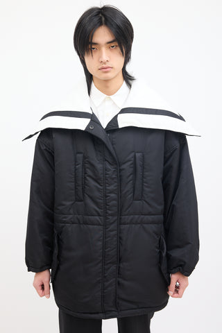 Goen.J Black 
White Sailor Collar Padded Coat