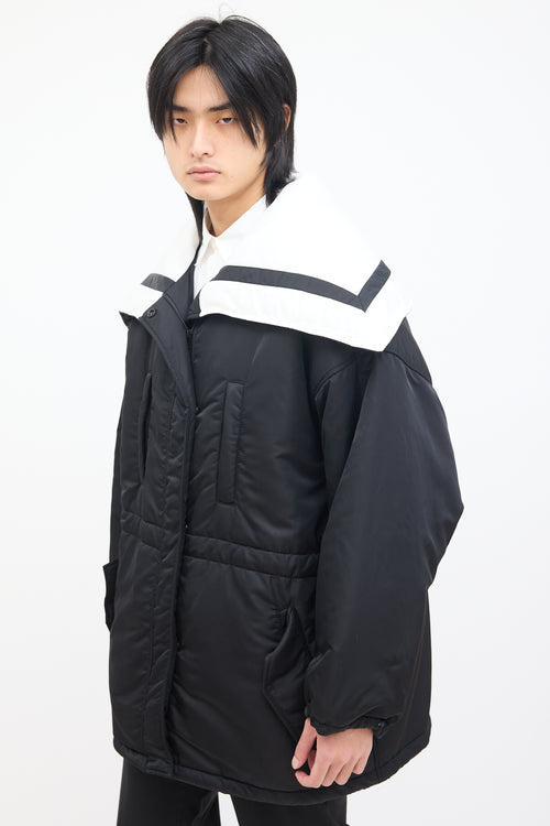 Goen.J Black 
White Sailor Collar Padded Coat