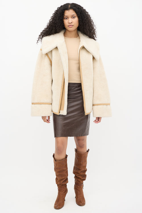 Goen. J Cream Faux Shearling 
Brown Suede Aviator Jacket