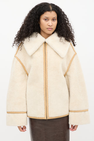 Goen. J Cream Faux Shearling 
Brown Suede Aviator Jacket