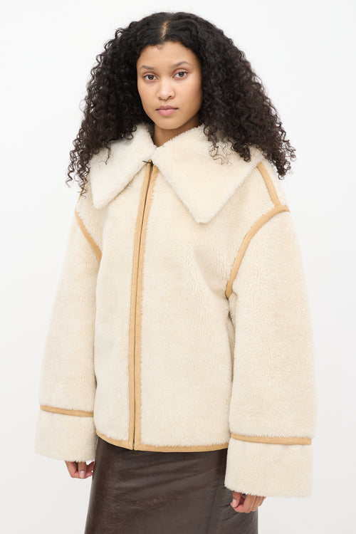 Goen. J Cream Faux Shearling 
Brown Suede Aviator Jacket