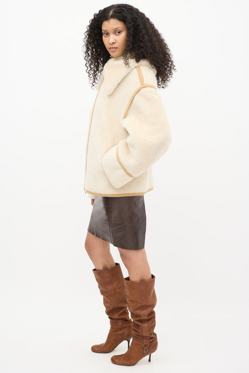 Goen. J Cream Faux Shearling 
Brown Suede Aviator Jacket