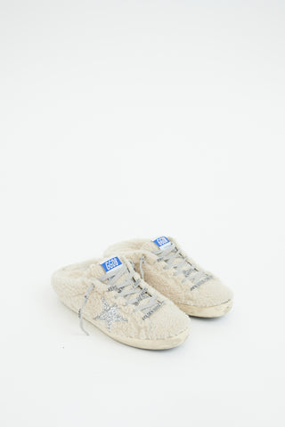 Golden Goose Cream 
Silver Shearling Sabot Sneaker Mule