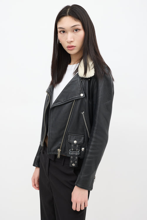 Golden Goose Black Leather Shearling Moto Jacket