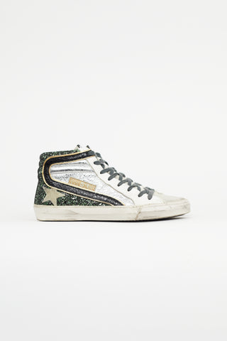 Golden Goose Green 
Silver Slide Metallic Sneaker