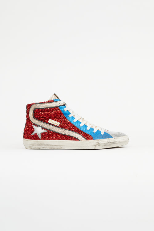 Golden Goose Red 
Blue Slide Metallic Sneaker