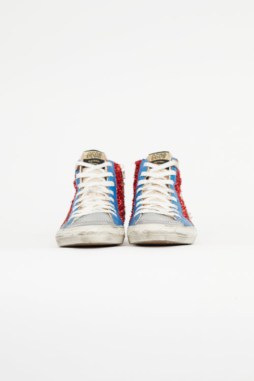 Golden Goose Red 
Blue Slide Metallic Sneaker