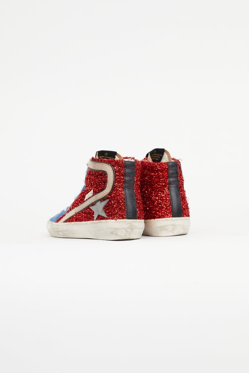 Golden Goose Red 
Blue Slide Metallic Sneaker