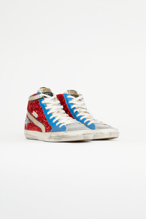 Golden Goose Red 
Blue Slide Metallic Sneaker