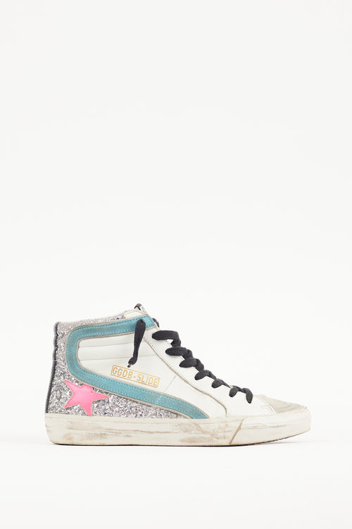 Golden Goose White 
Multicolour Glitter Slide Sneaker