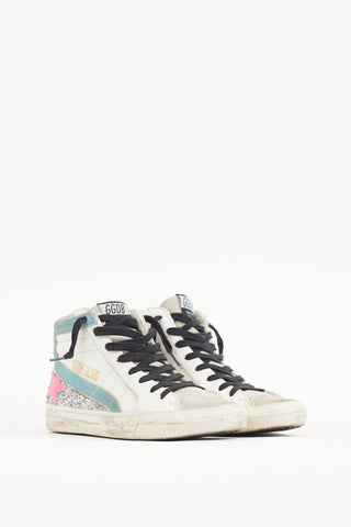 Golden Goose White 
Multicolour Glitter Slide Sneaker