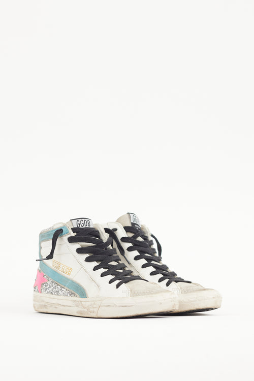 Golden Goose White 
Multicolour Glitter Slide Sneaker